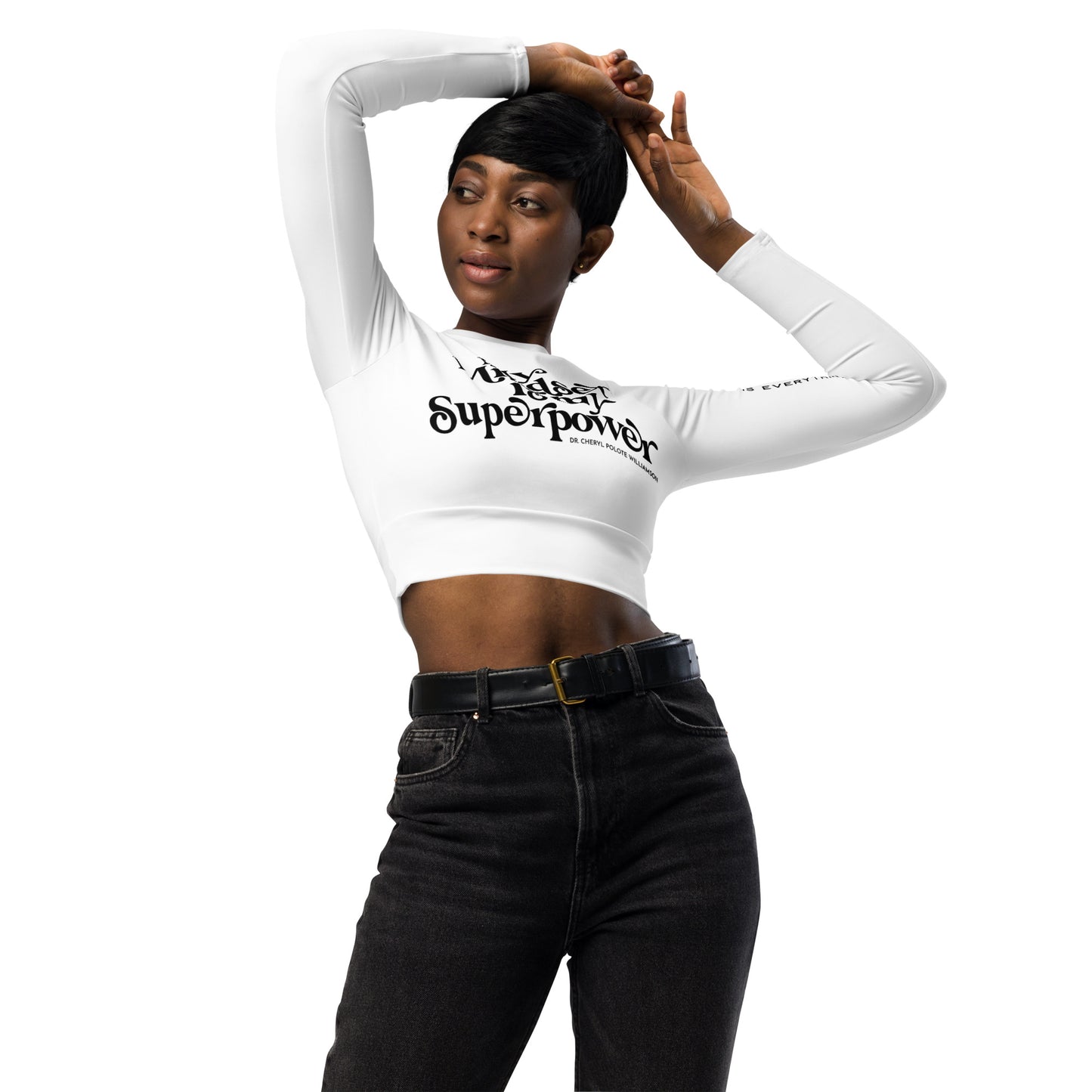"My Mindset is My Superpower!" long-sleeve crop top