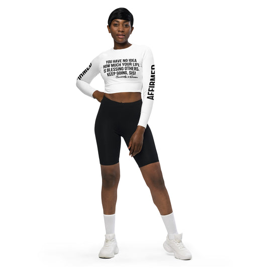 "Stay Blessed - Keep Going Sis" long-sleeve crop top